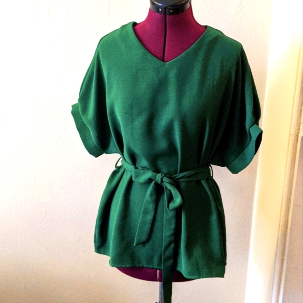 Milumia women's 💚 green blouse tunic tops with tie size S